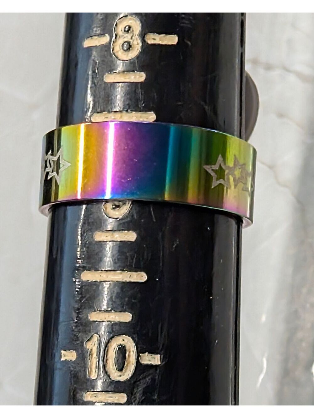 New With Tag Iridescent Rainbow Stainless Steel Star Ring Plus Size 9 Band Y2K